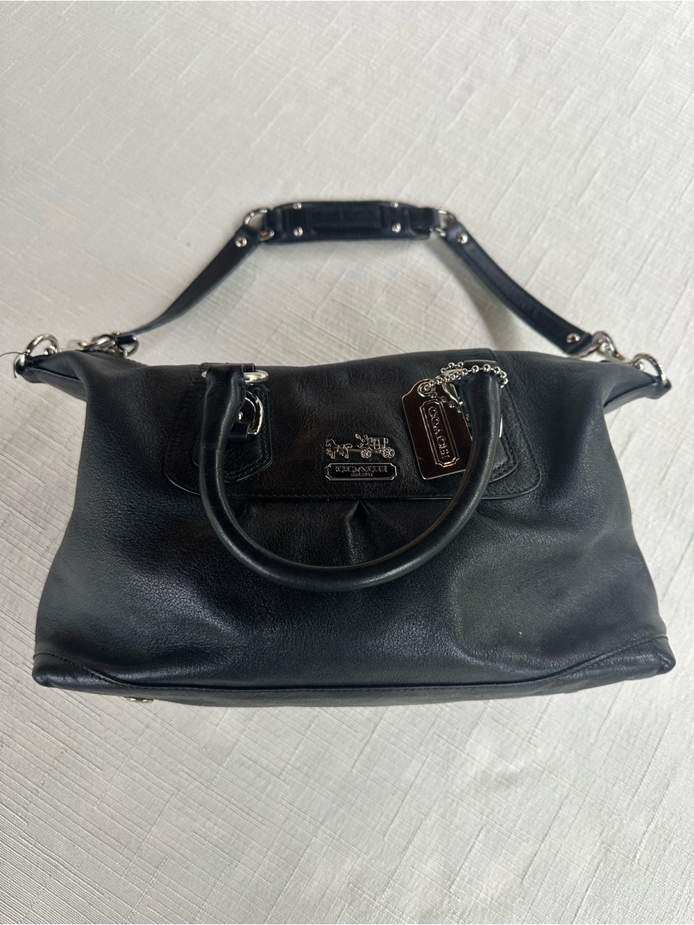Coach Madison Sabrina Black Leather Satchel Bag Silver Hardware F1072-12937